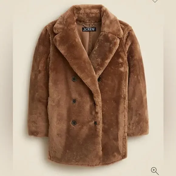 J. Crew Women's Teddy Peacoat NWT new XXS/XS in chocolate faux fur - Picture 2 of 9